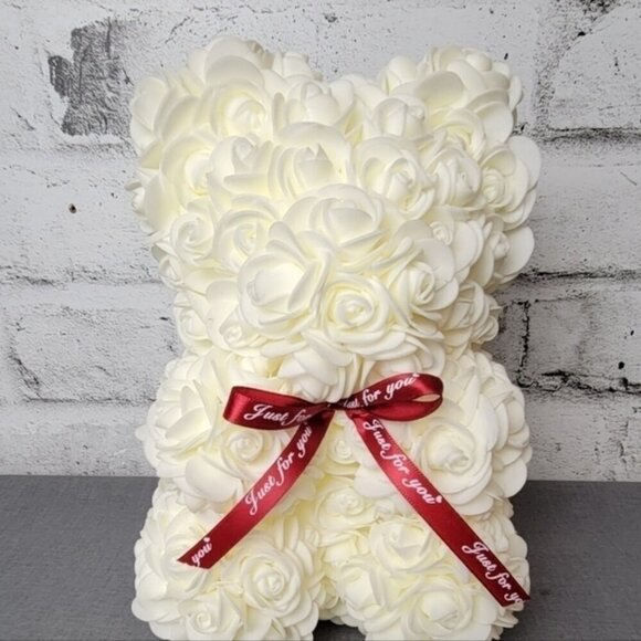 Always & Forever White Rose Flower Bear Gift Box 10” Romantic Decor - Picture 3 of 7
